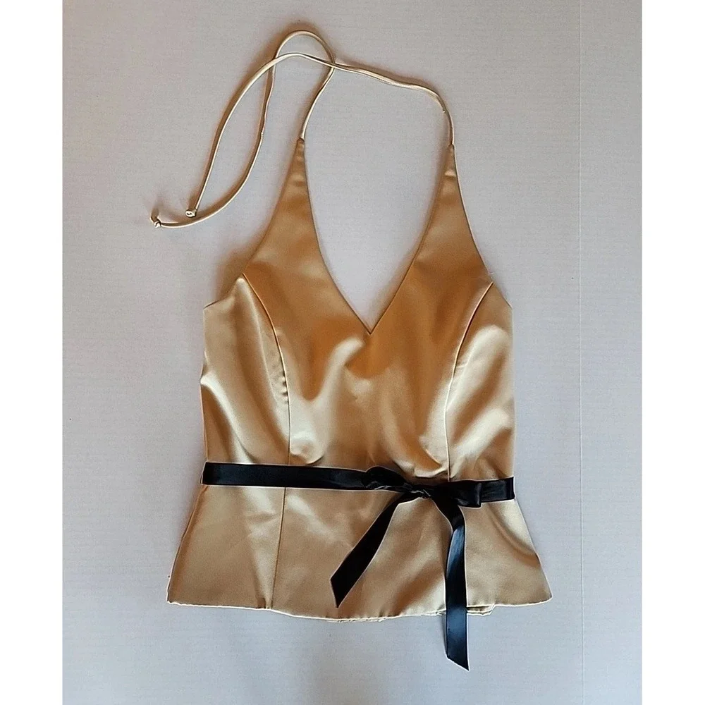 VTG Xscape Womens Halter Top Sz 8 Y2K Satin Coquette Going Out Champagne Gold - Picture 3 of 10